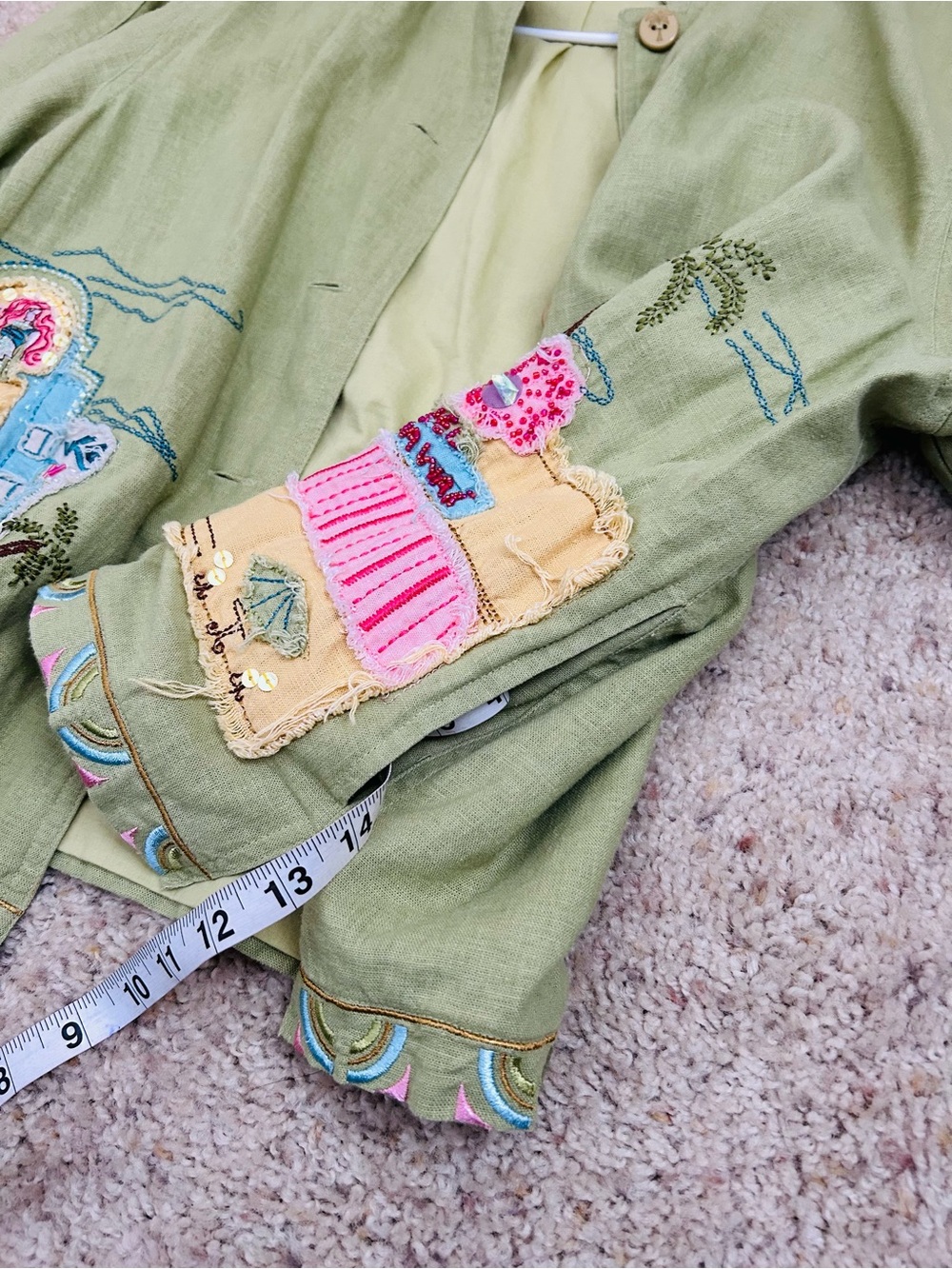 Ruby Rd. Vintage Lime Green Linen Blend Jacket with Beachy Embroidery - Picture 12 of 13